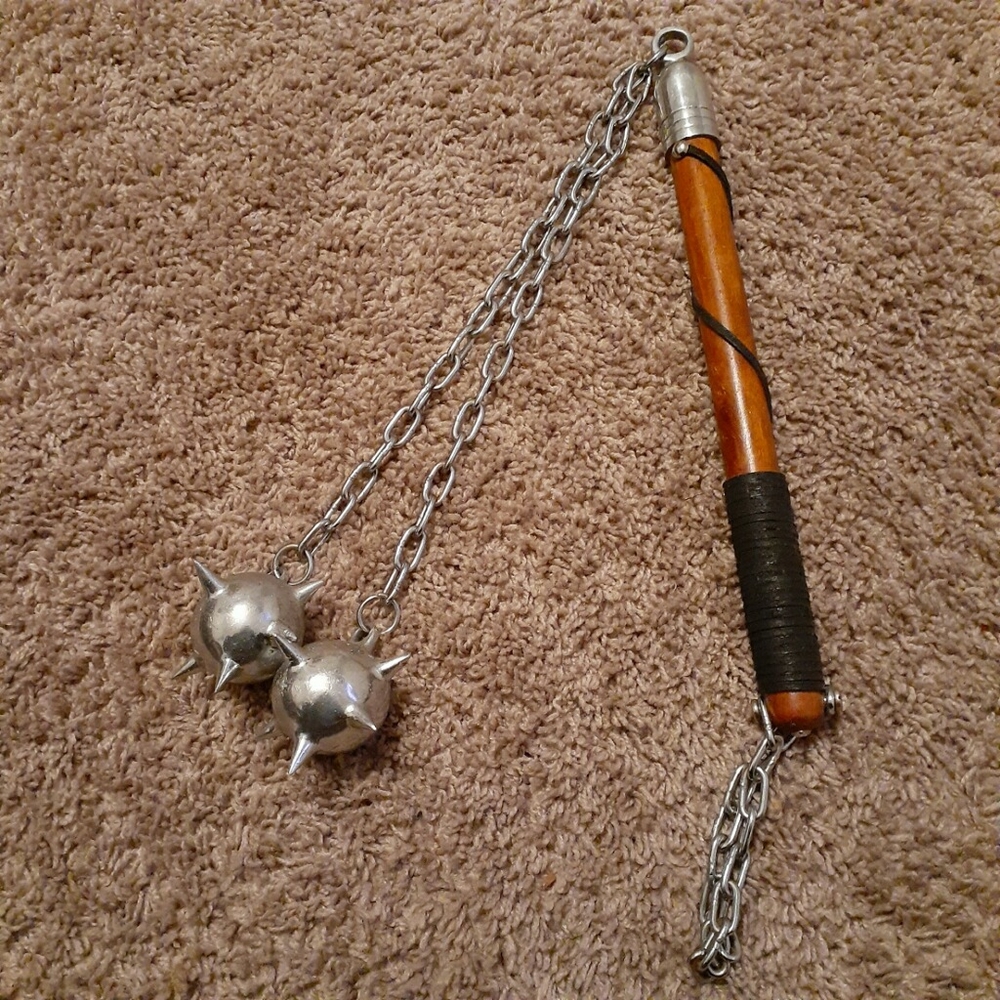 Medieval gladiator double spiked metal mace flail